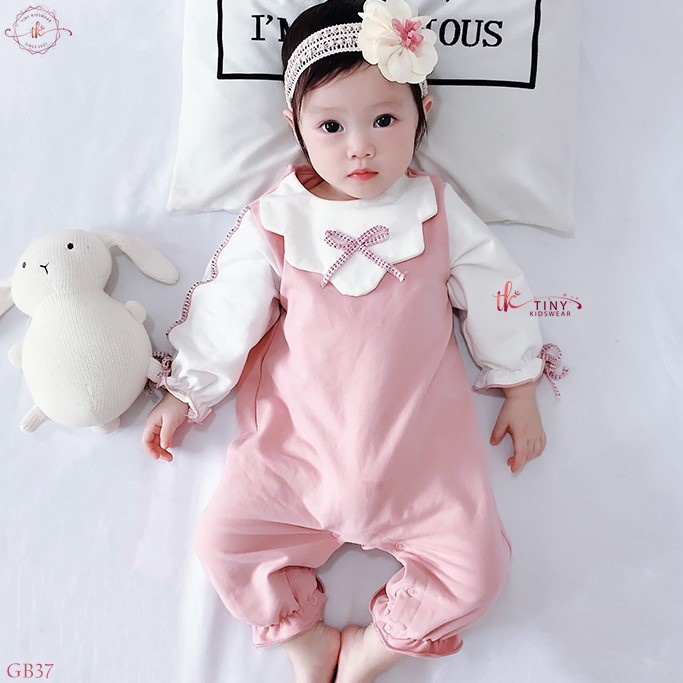 Bộ đồ áo liền quần dài tay, bodysuit thu đông màu hồng điệu đà cho bé gái từ 6-12kg [GB37]