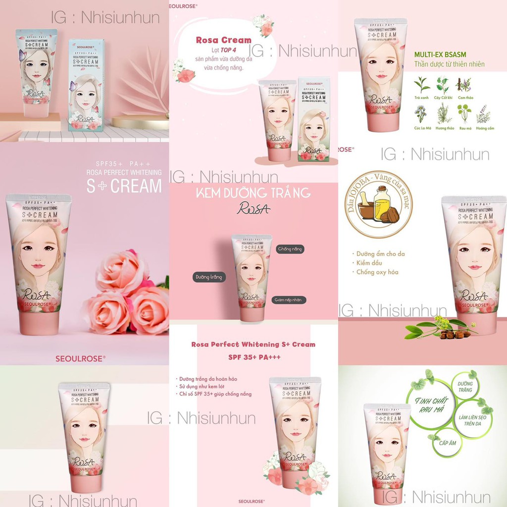 Kem Dưỡng Sáng Da Ban Ngày Chống Nắng SeoulRose SPF35 PA++ Rosa Perfect Whitening S+ Cream 50g