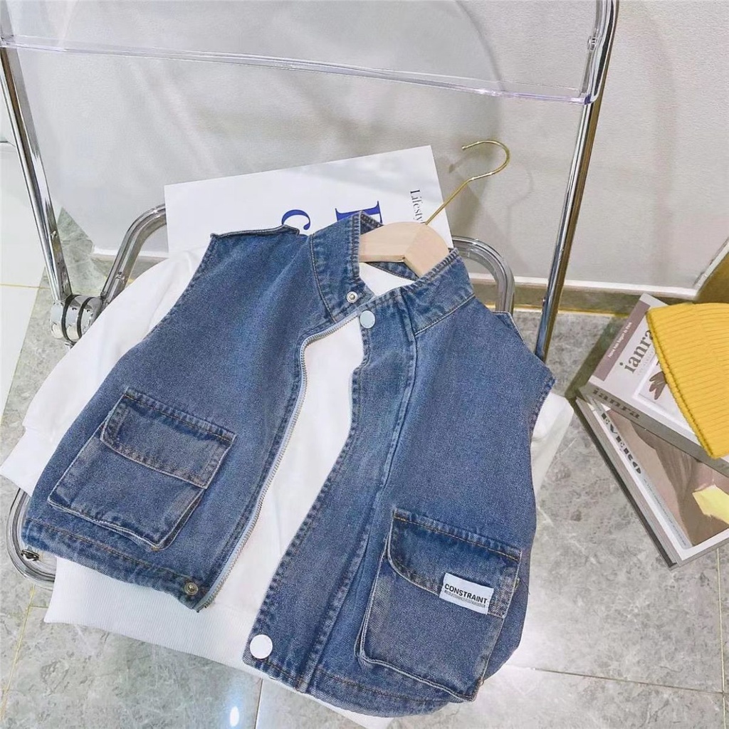 Hàng Mới Về Áo Sát Nách Denim Dáng Rộng Phong Cách Nhật Hàn Thời Trang Xuân Thu Cho Bé Trai 2022