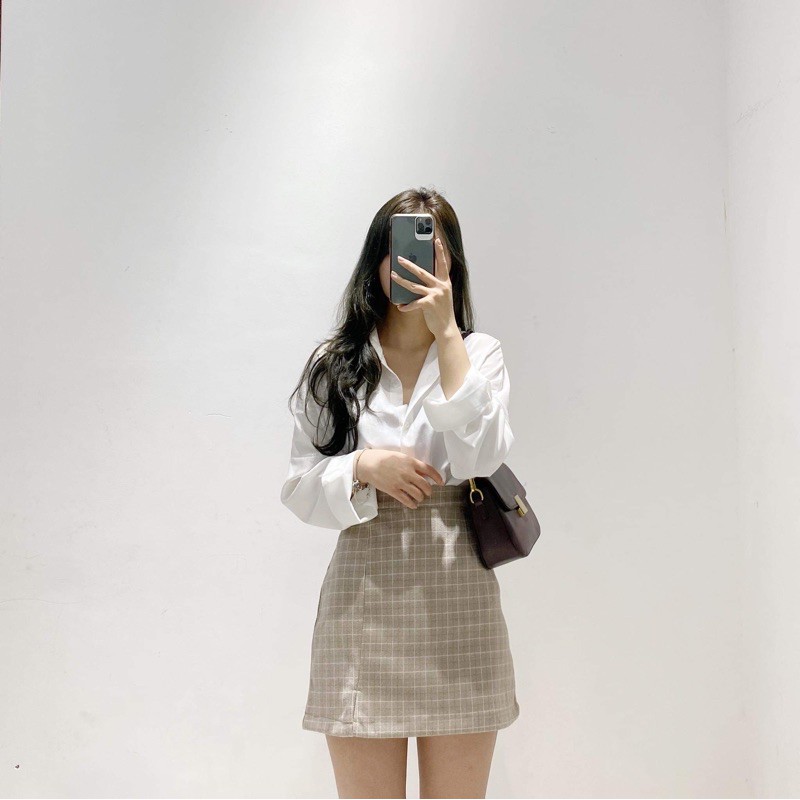 (FREESHIP)Chân váy caro nhỏ chữ A