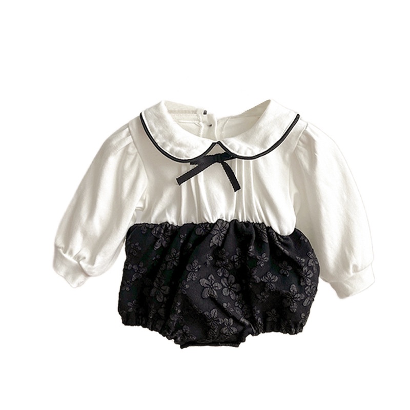 Bộ Áo Liền Quần Tay Dài Cổ Thắt Nơ Chất Liệu Cotton Phong Cách Anh Quốc Dễ Thương Cho Bé Sơ Sinh
