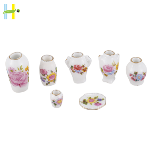 Dollhosue miniature modern ceramic china porcelain rose vase 7pcs