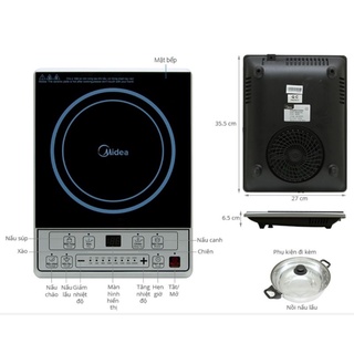 Bếp từ MIDEA MI-B2015DE 2000W ( tặng kèm nồi ) - HÀNG CHÍNH HÃNG - BH 12 THÁNG