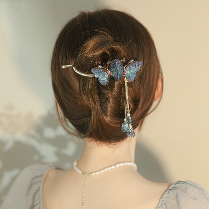 Kẹp Tóc Tua Rua Thêu Hình Bướm Phong Cách Trung Hoa Đơn Giản