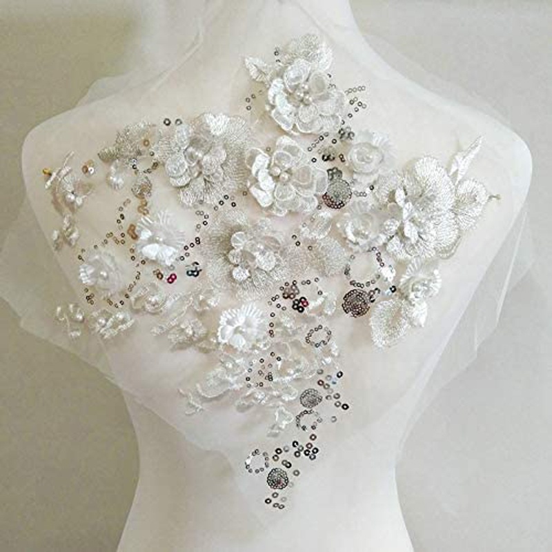 1 Miếng Vải Ren Thêu Hoa 28 * 27CM Cho Cô Dâu