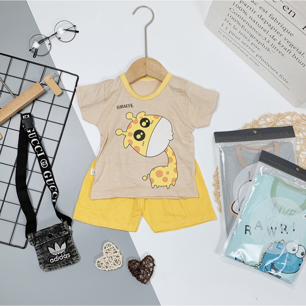 Bộ cộc tay vải thun lạnh in hình ngộ nghĩnh cho bé 6-16kg, hàng đẹp mềm mát - BO10