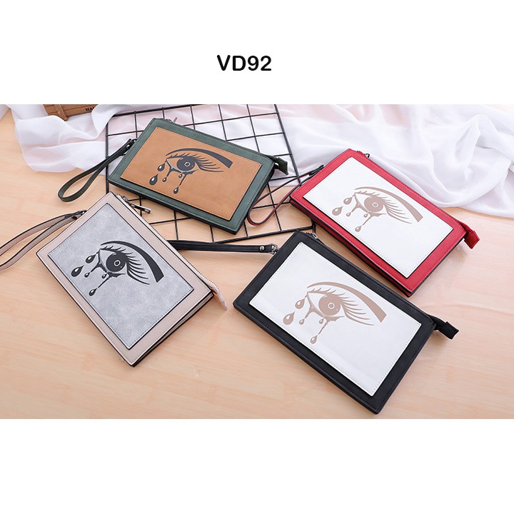 Ví tiền nữ cầm tay 2 ngăn họa tiết độc đáo có quai đeo chéo VD92