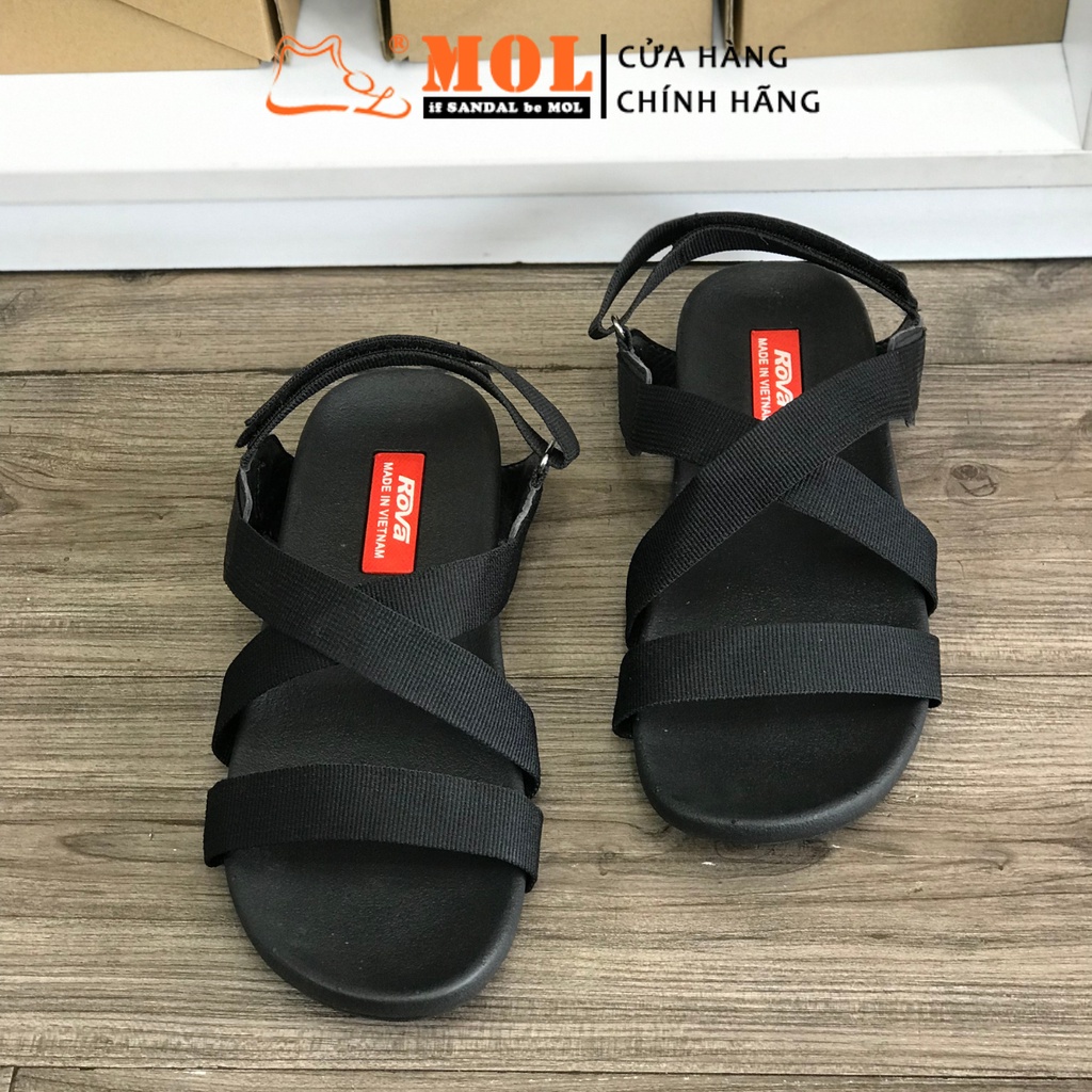 Giày sandal nam hiệu Rova siêu bền quai chéo đế cao su quai dù đi làm đi học màu đen mã RV4905