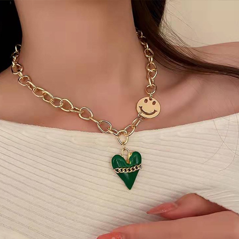 Dây Chuyền Mặt Hình Mặt Cười Màu Xanh Lá Phong Cách Retro Thời Trang