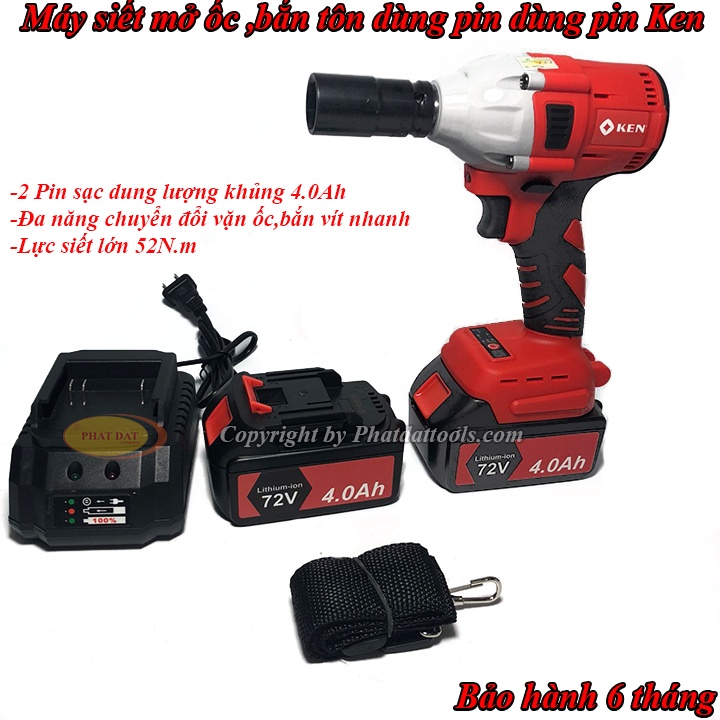 Máy siết mở bulong-máy bắn ốc bulong pin Ken-Động cơ từ không chổi than-Bảo hành 6 tháng