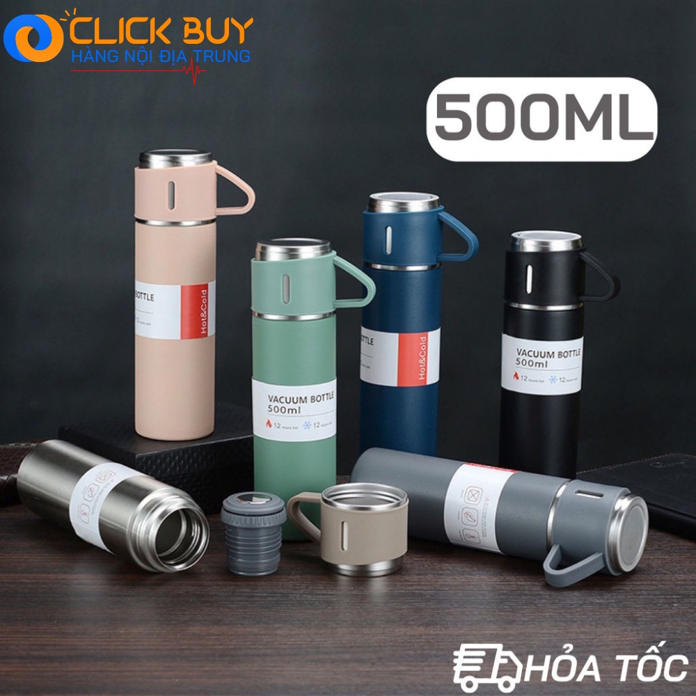 Bình Giữ Nhiệt INOX 304 - 500ml Tặng Kèm 2 Cốc Sang Trọng Chắc Chắn Chất Lượng Cao