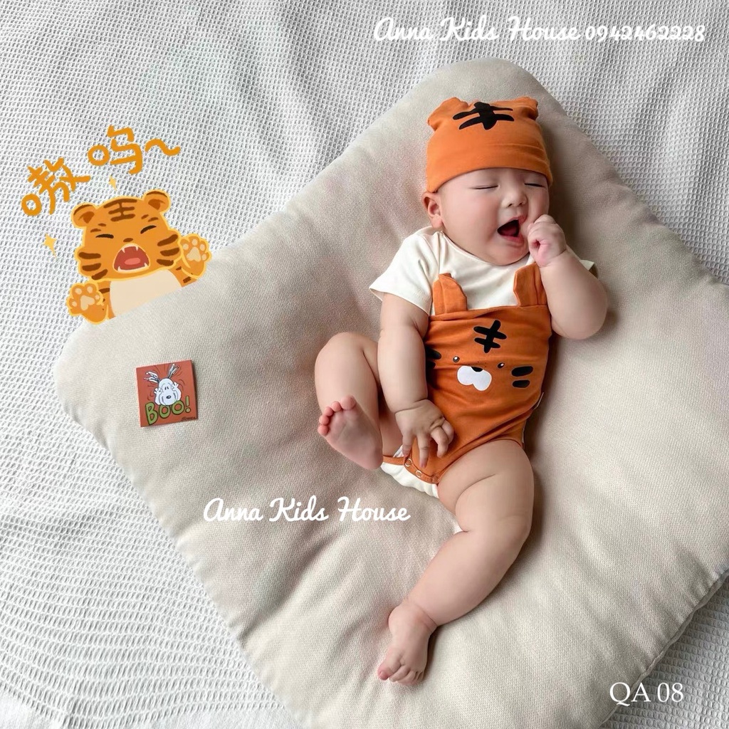 QA 08: Bộ body hổ kèm mũ ngắn tay cực xinh cho bé
