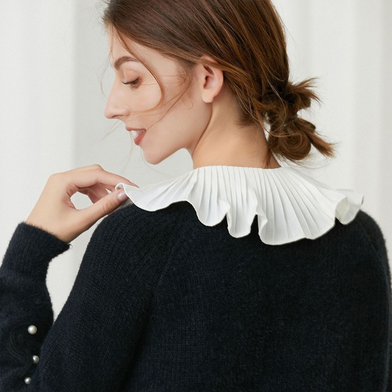 Cổ áo búp bê giả dạng bèo nhún xếp ly màu trắng phong cách Lolita ngọt ngào cho nữ có thể tháo rời có dây điều chỉnh