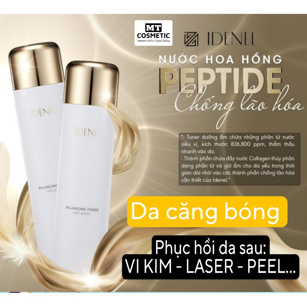 Nước hoa hồng IDENEL Peptide BALANCING TONER 130ml chống lão hóa - Dành cho da nhạy cảm - da sau vi kim - laser - peel