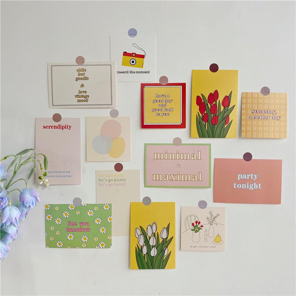 Set 13 Tấm Thẻ Dán Tường Trang Trí Họa Tiết Hoa Và Chữ Tiếng Anh PEWANY