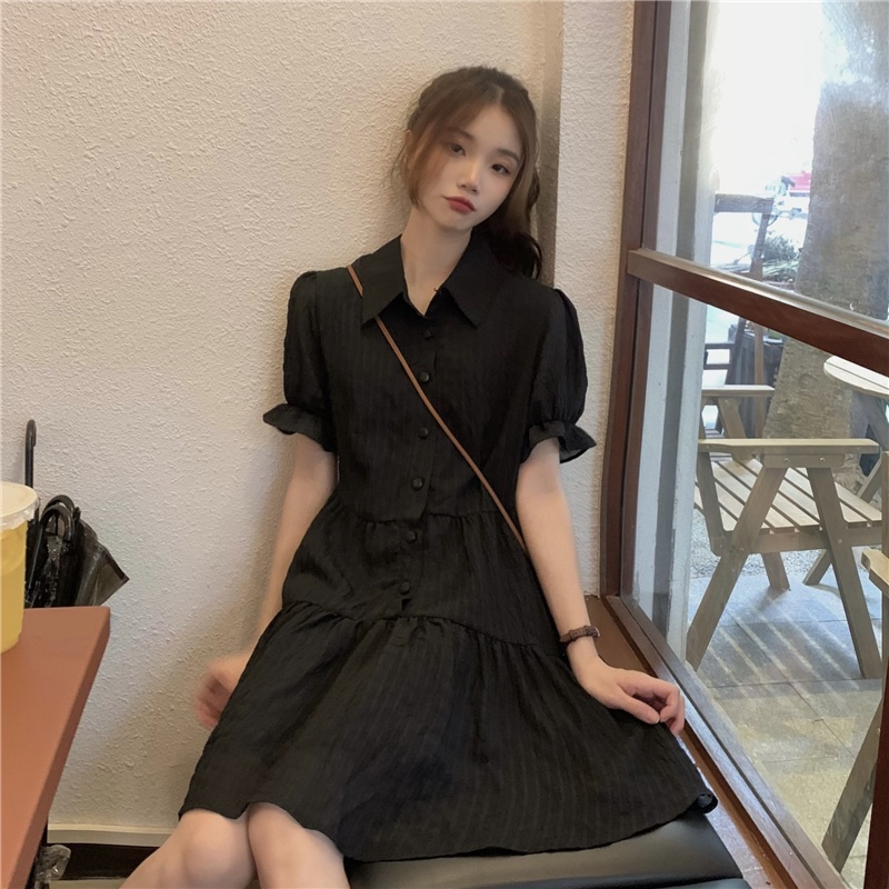 Đầm Nữ Màu Sắc Đơn Giản Phong Cách Retro Hàn Quốc