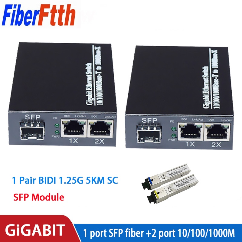 1 Cặp Mô Đun 10 / 100 / 1000m Chuyển Đổi 1 Cổng sfp Sang 2 rj45 Với 1 Cặp Mô Đun lc / sc sfp 3 / 5 / 20 km