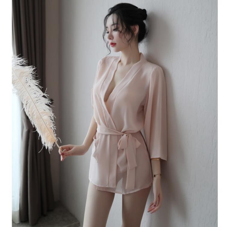 Đồ ngủ Sexy kiểu áo sơ mi che quần quyến rũ - Màu da  ཾ