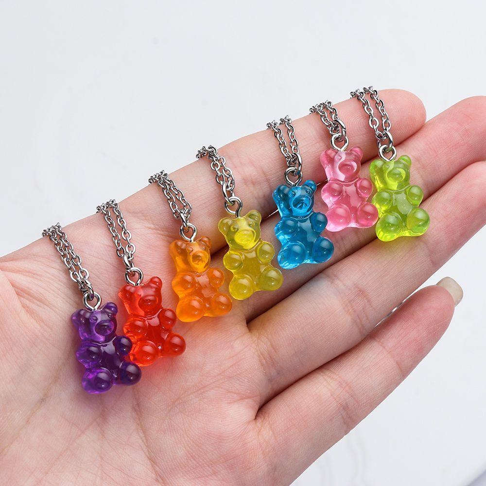 Mặt Dây Chuyền Bằng Thép Hình Gấu Resin DIY