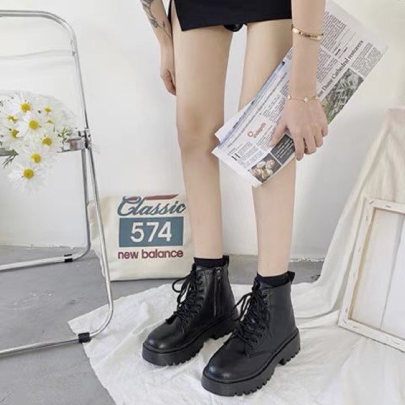 Bốt Nữ Học Sinh Ulzang Kéo Khoá Cao Cấp - giày boots nữ cổ lửng dáng xinh