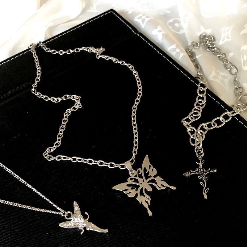 Set Dây Chuyền Nhiều Lớp Mặt Bướm/ Thanh Giá Và Cánh Thiên Thần Cá Tính