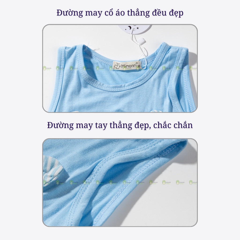 Bộ Ba Lỗ Cho Bé Trai, Bé Gái KIMCHIBABY Vải Thun Lạnh Hoạ Tiết Gấu Trúc Đính Nơ Quần Kẻ,Bộ Quần Áo Trẻ Em Mặc Nhà KW2211