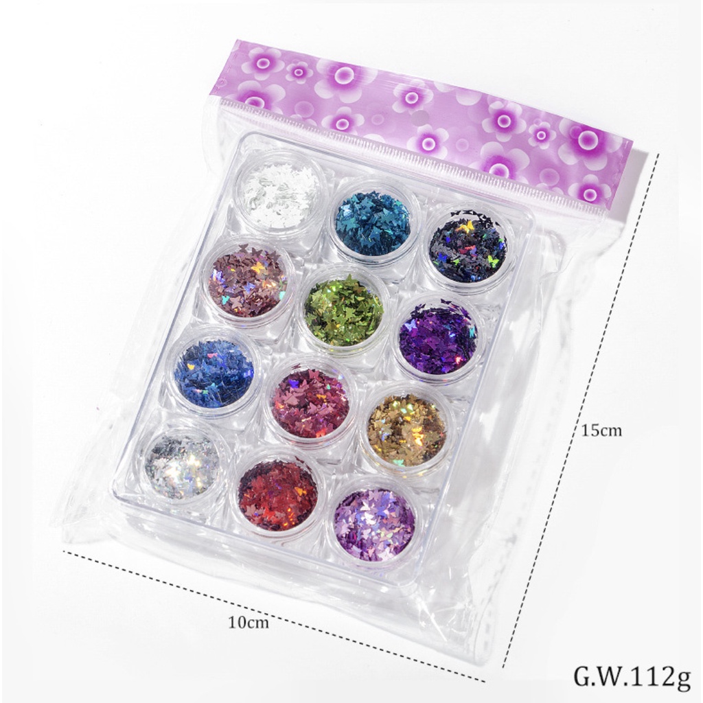 Set Bướm 12 Màu Trang Trí Móng