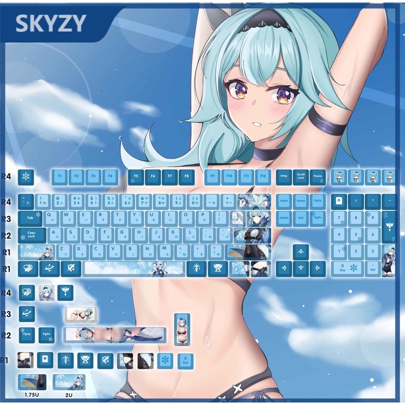 128 phím Eula Keycap Cherry Profile Genshin Impact Anime PBT Dye Sub Bàn phím cơ học Keycap