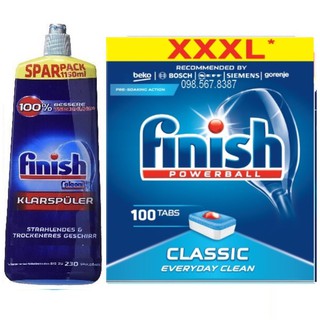 Viên rửa bát finish 100 viên + nước làm bóng finish 1150ml