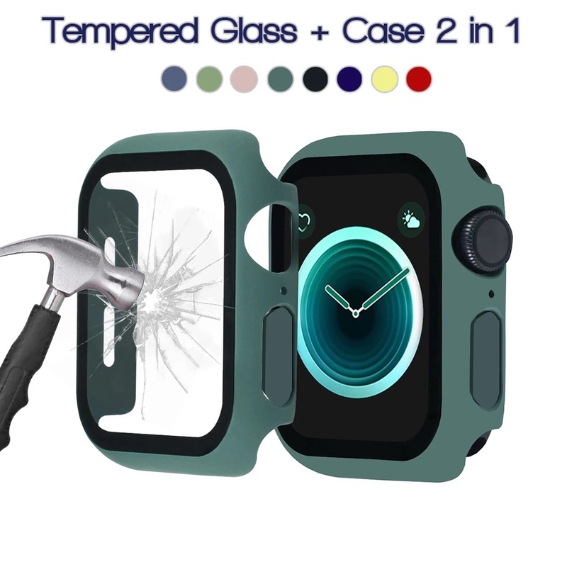 Ốp bảo vệ mặt đồng hồ thông minh Apple Watch Series 7 45mm 41mm + kính cường lực cho Apple Watch SE 6 5 4 3 2 1 / 38 40 42 44 mm