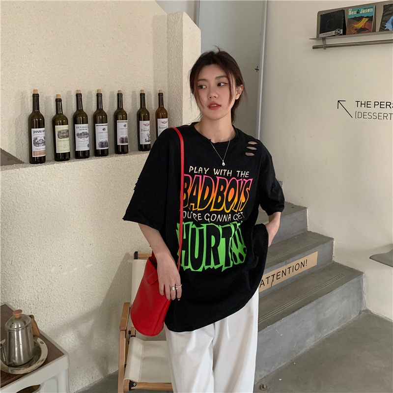 SUXI Áo Thun Tay Ngắn Dáng Rộng In Chữ Thời Trang Mùa Hè Dễ Phối Đồ Cho Nữ