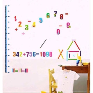 Decal tranh dán tường thước đo chiều cao và các con số toán học