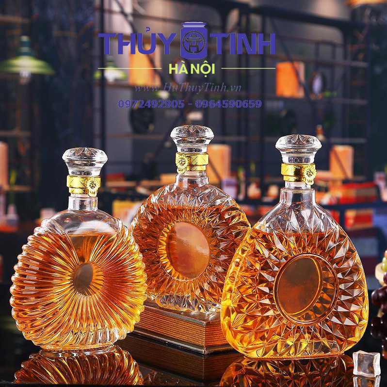 Chai thủy tinh đựng rượu kiểu dáng chai XO dung tích 500ml, 700ml, 750ml