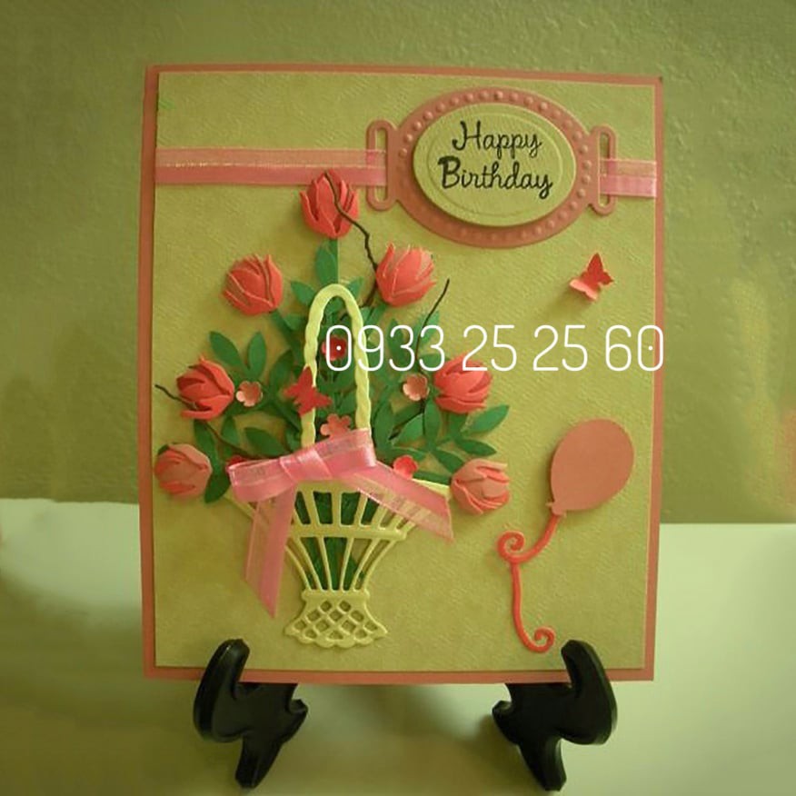 6 hình giỏ hoa/ giỏ đựng hoa bằng giấy xốp, 5.8 x 3.8cm _ Hình trang trí thiệp, phong thư, bưu thiếp, bao lì xì