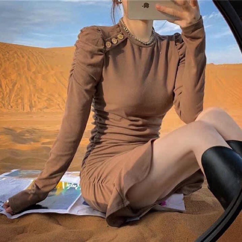 Váy body đuôi cá nhẹ cúc vai siêu đẹpcó ảnh thật và video