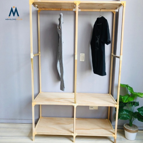 Kệ tủ treo quần áo gỗ thông 2 buồng Minhlongwood