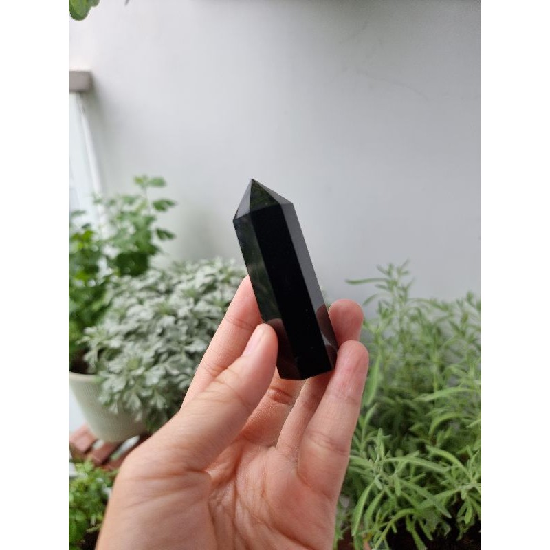 Trụ Black Obsidian dùng trong thanh tẩy bài Tarot hay thiền định, Reiki.