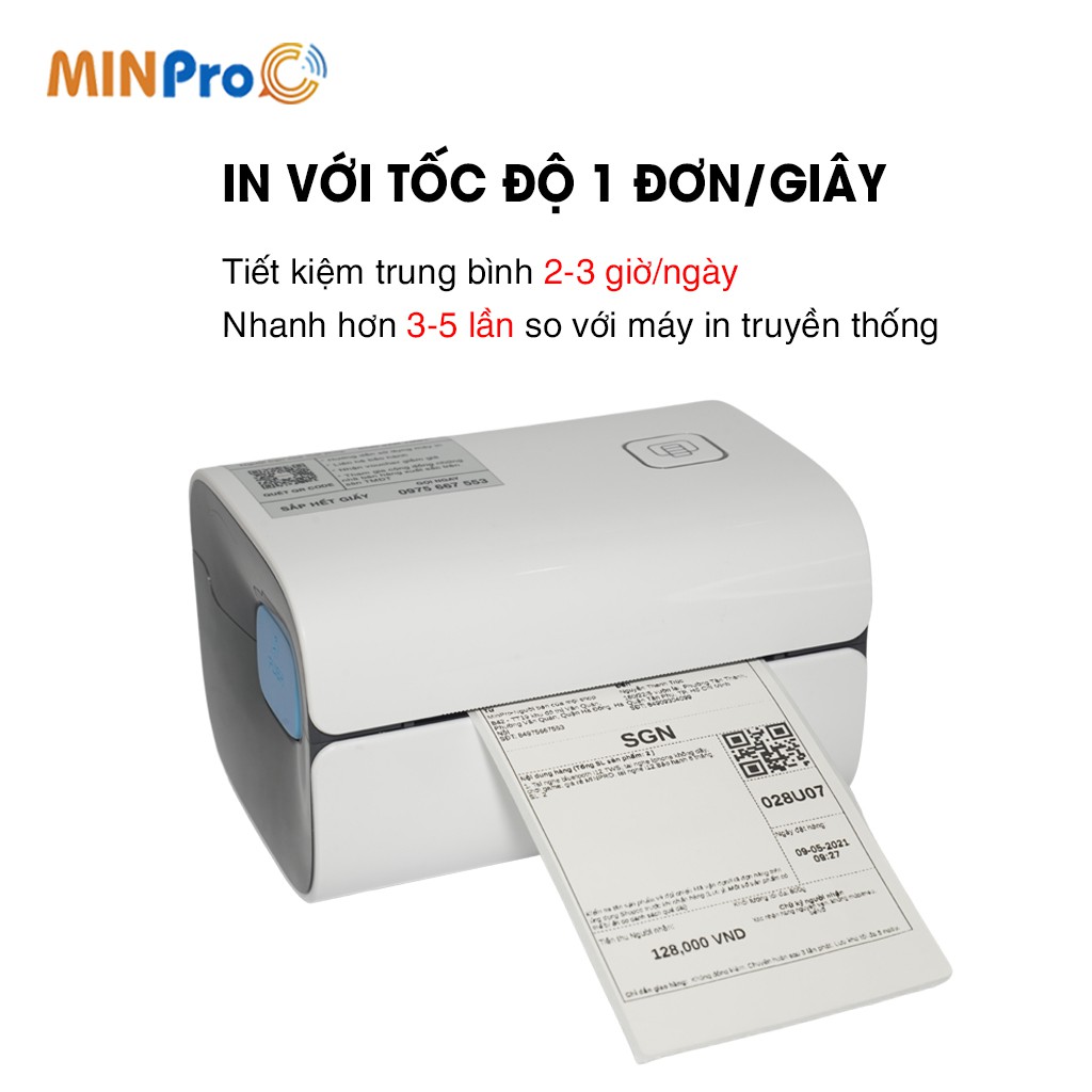 Máy in nhiệt MINPRO W300 in đơn hàng, tem mã vạch, hóa đơn, dùng giấy in nhiệt tự dính