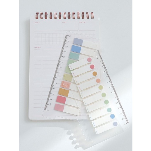 Giấy nhớ ghi chú sticky note Marker kèm THƯỚC phân trang gắn sổ còng ( 10 màu x 20pc)