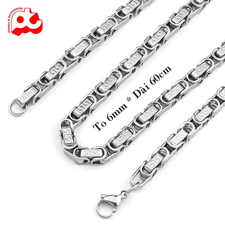 Dây chuyền nam cao cấp thời trang đẹp titan kiểu khắc họa tiết vạn lý trường thành PT JEWELRY 6mm PTDCNA177