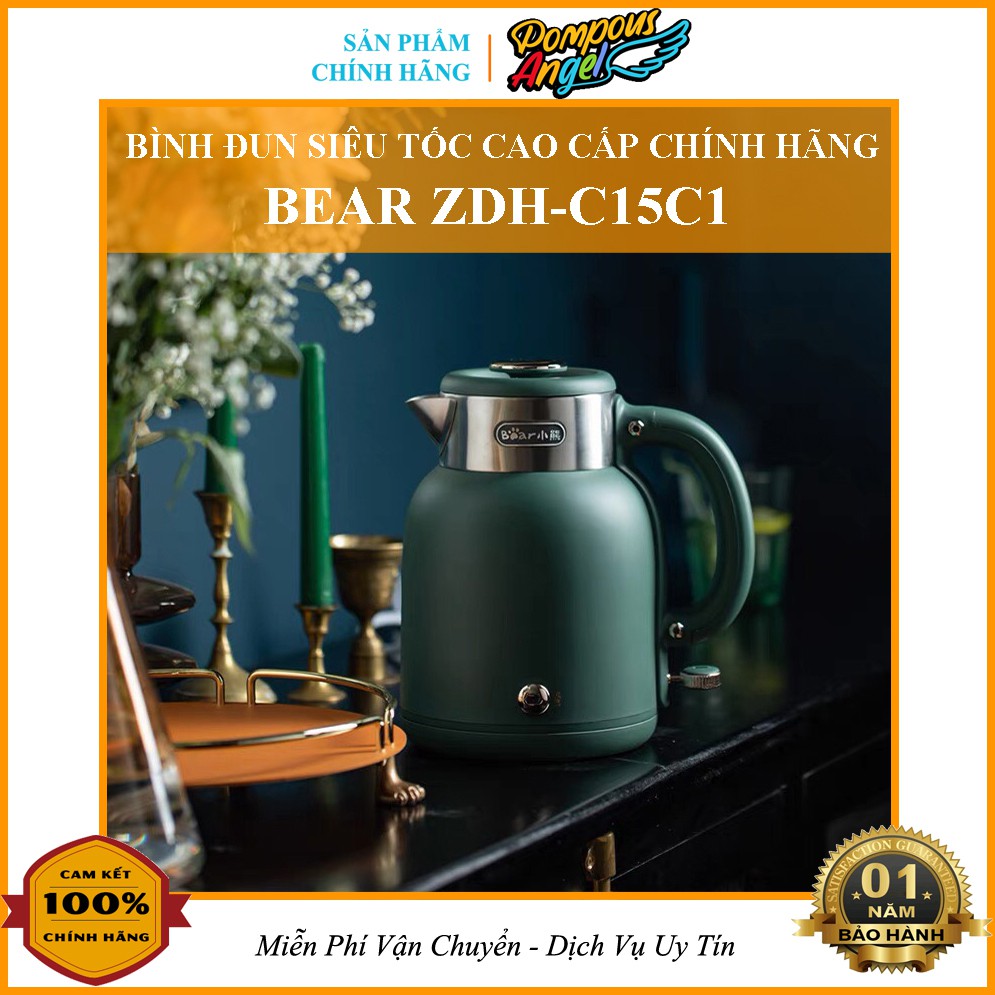 Bình đun siêu tốc - ấm điện mini BEAR ZDH-C15C1 /ZDH-B15T1 , ruột 2 lớp cao cấp chống nóng, bh 12 tháng