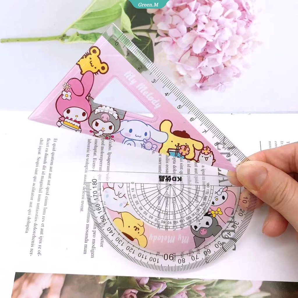 Bộ Thước Tam Giác Thước Kẻ Họa Tiết Hoạt Hình Kuromi My Melody Cinnamoroll Dễ Thương Cho Học Sinh