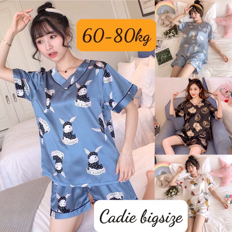 Bộ đồ Ngủ Bigsize 80 kg lụa hàn siêu đẹp, vải mát dễ thương Chuẩn Cadie Bigsize