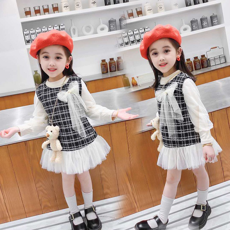 Váy đầm thu đông bé gái-Sét váy dạ 3 chi tiết bé gái size 10-18kg [SV02]