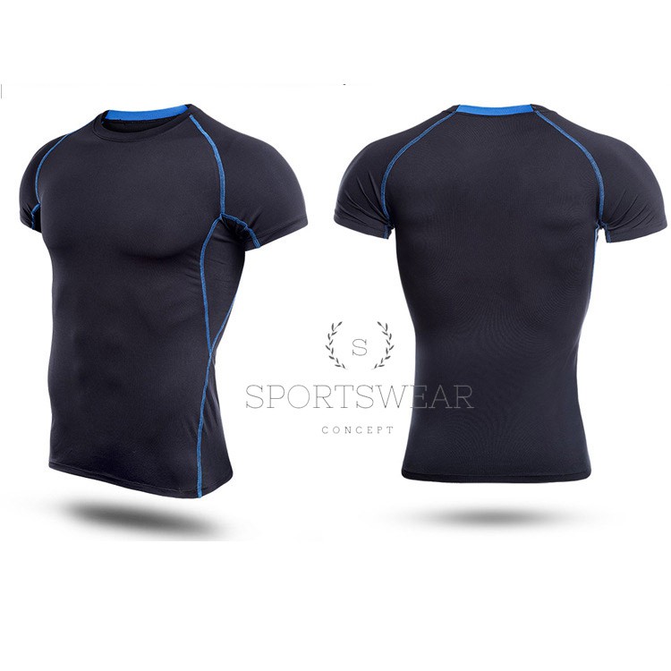 Áo tập gym thể thao tay ngắn chạy chỉ nổi phối tay SIG Sportswear Concept khô thoáng thoải mái đàn hồi không phai màu
