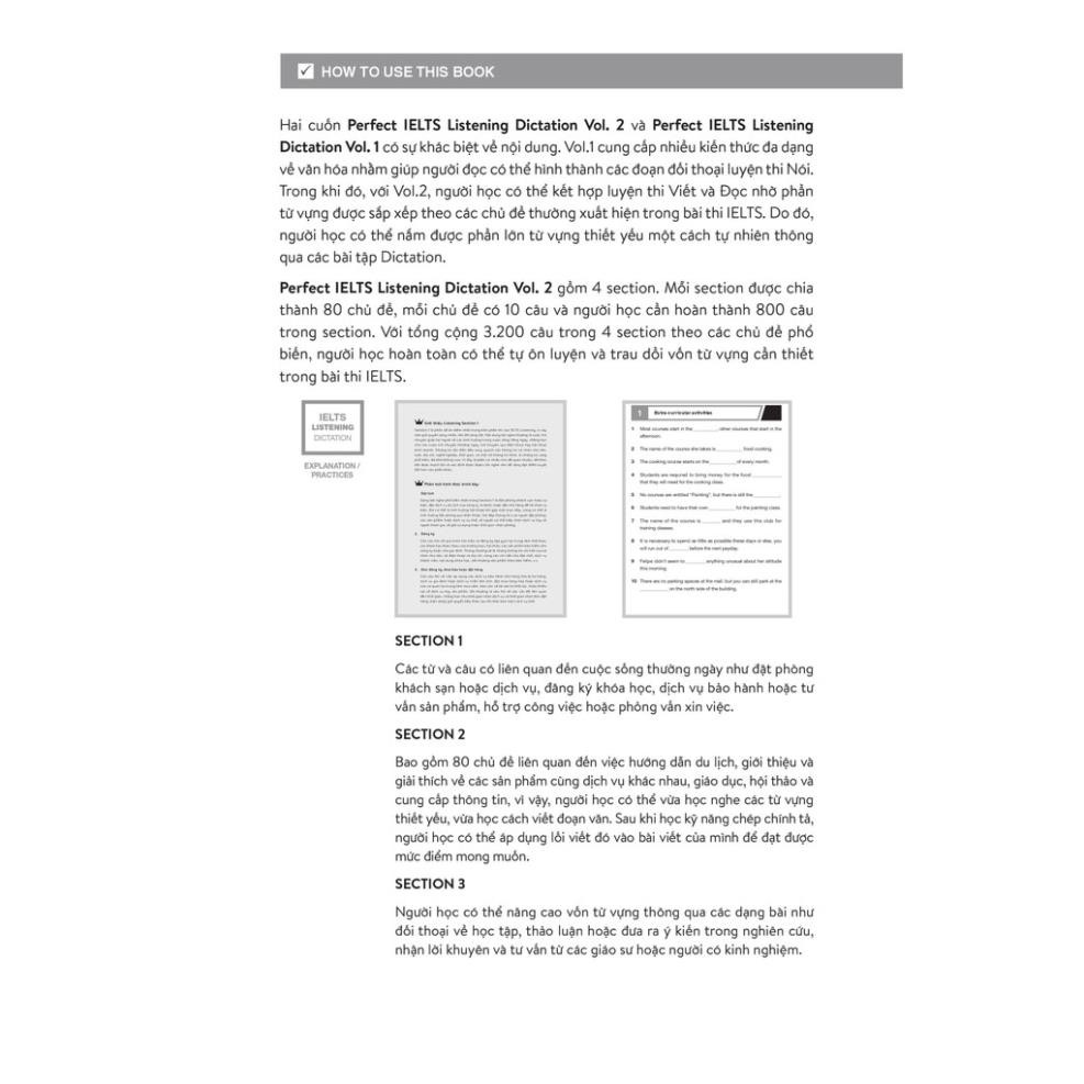 Sách Alphabooks-Perfect IELTS listening dictation vol.2