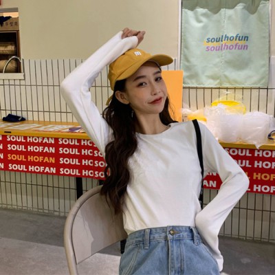 Áo thun nữ dài tay màu trơn phong cách Hàn Quốc