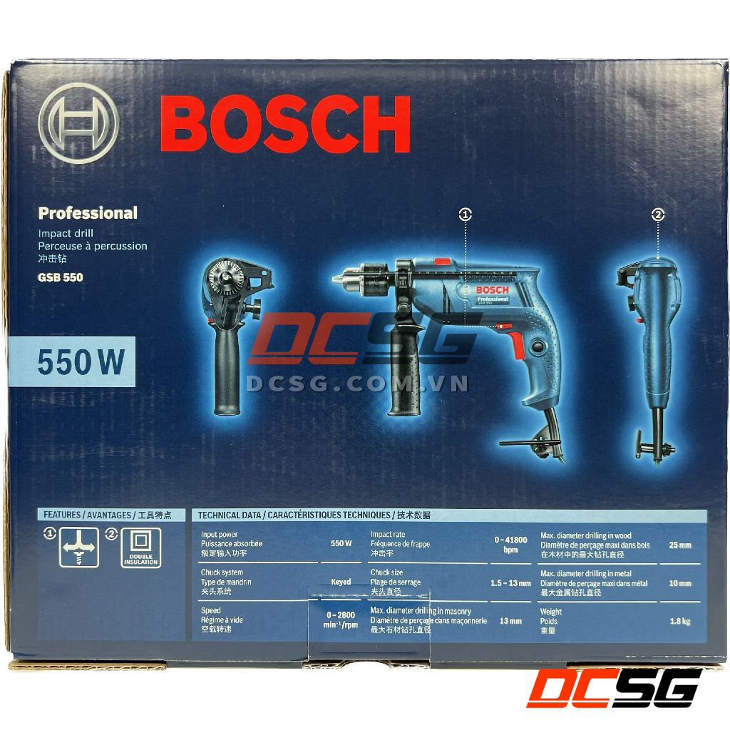 Máy khoan động lực dùng điện 550W Bosch GSB 550 (hộp giấy)