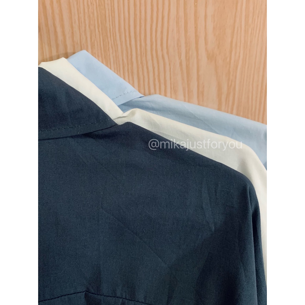 Áo Sơmi basic chất cotton thô tay dài freesize phong cách Hàn