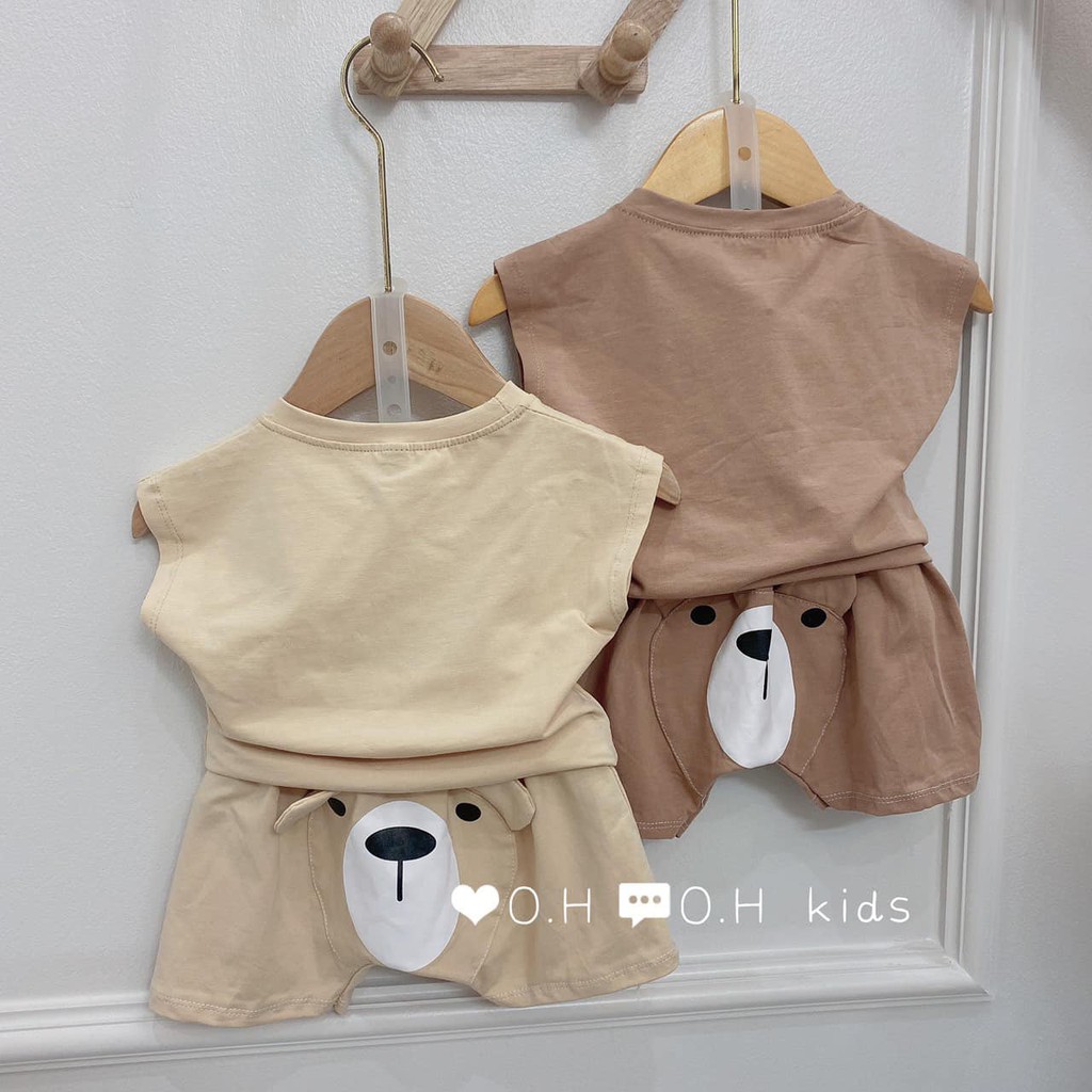 Bộ gấu 100% cotton co giãn 4 chiều, style Hàn quốc dễ thương cho bé size 6-18kg